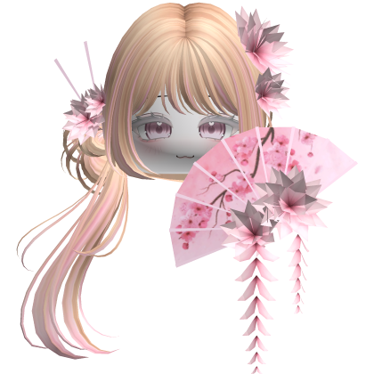 Side Ponytail w/ Cherry Blossoms & Fan