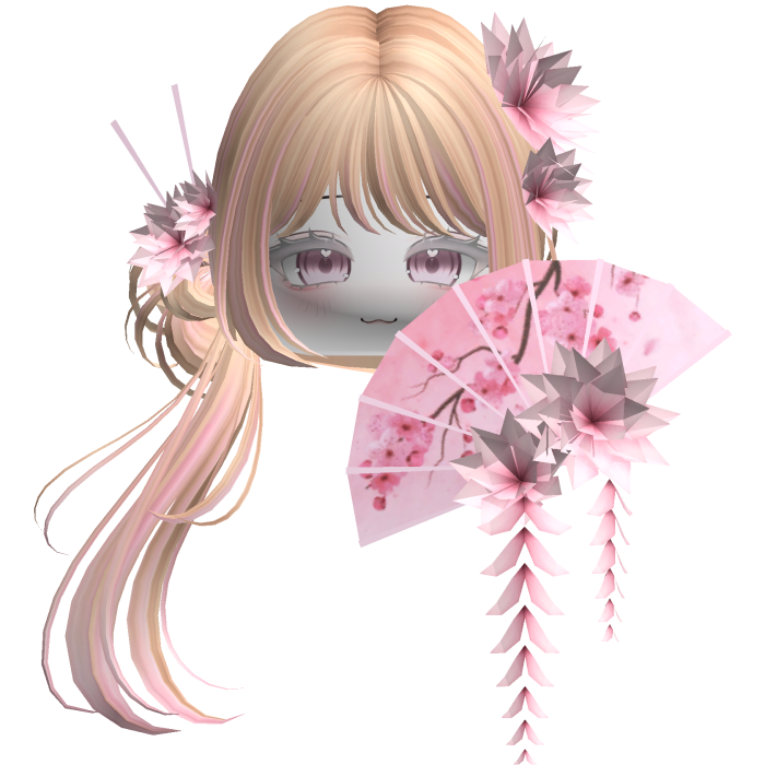 Side Ponytail w/ Cherry Blossoms & Fan