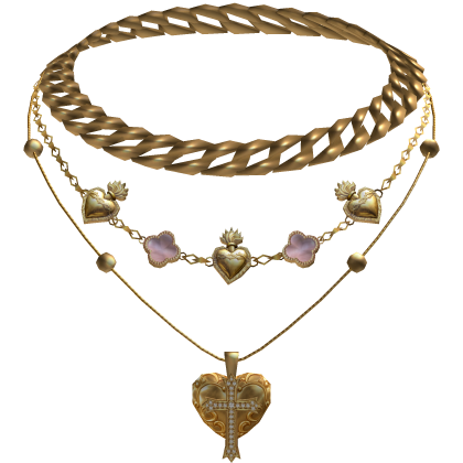 Chunky Pink Clover Cuban Jesus Cross Layered Set