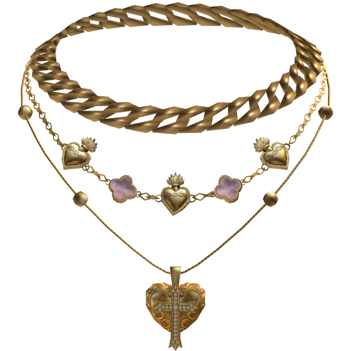 Chunky Pink Clover Cuban Jesus Cross Layered Set