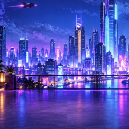 Neon City: Cyberpunk Rooftop Lounge Background
