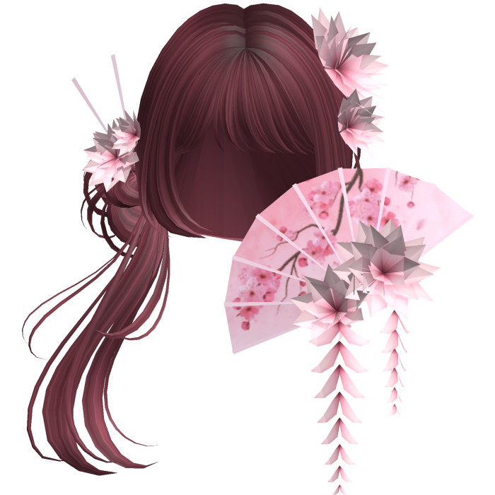 Side Ponytail w/ Cherry Blossoms & Fan