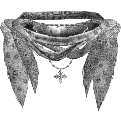 White Paisley Ratty Layered Neck Scarf W Chain