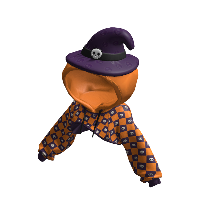 Halloween Witch Hat Skull Checker Crop Hoodie