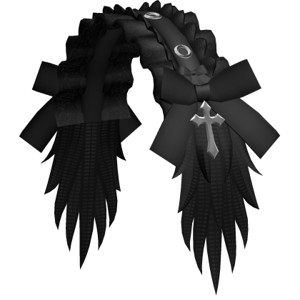 Black Ruffle Headdress w/ Bows Feathers Cross - Roblox