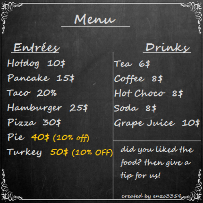 Welcome to Bloxburg Restaurant's menu Roblox decal