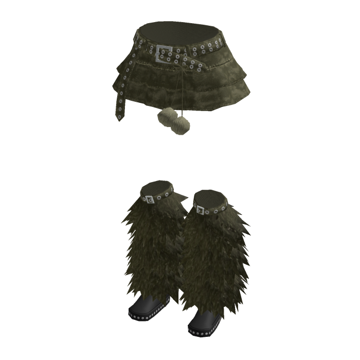Y2K Belted Mini Skirt w/ Fluffy Boots (Green)