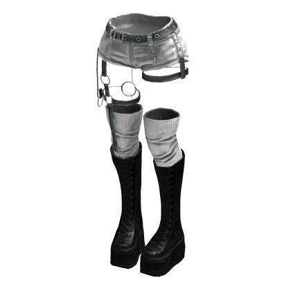 Gothic Emo Y2K Shorts boot straps (WhiteSlateGrey)