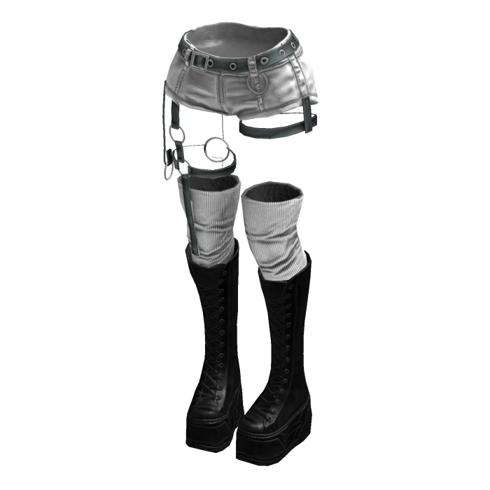 Gothic Emo Y2K Shorts boot straps (WhiteSlateGrey)