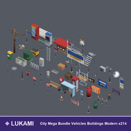 Low Poly City Mega Bundle Vehicles Buildings x214