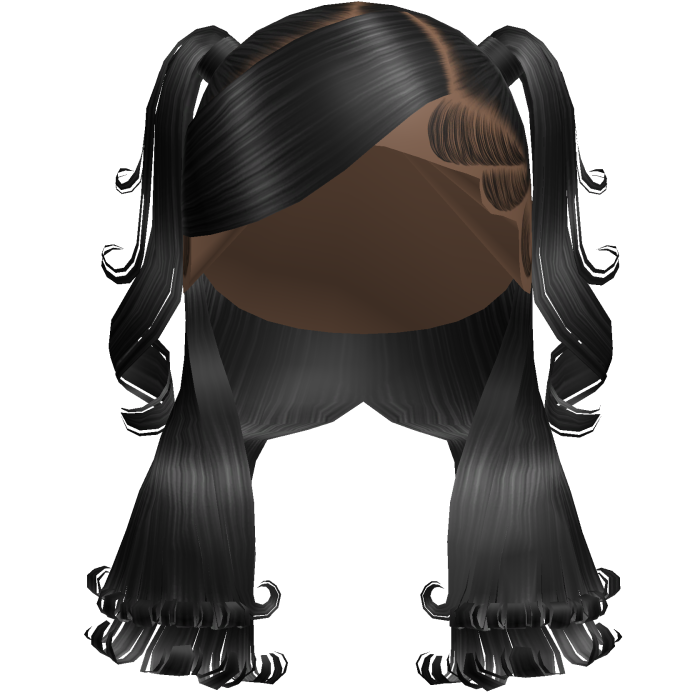 Side Swoop Half Up Pigtails w Curled Ends in Black
