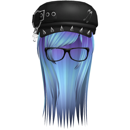 Vkei Moe Cyan & Purple Long Scene Hair /w Punk Hat