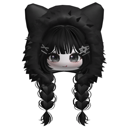 🍀Cute Girl Braided w/ Fur Hood(Black) Roblox item