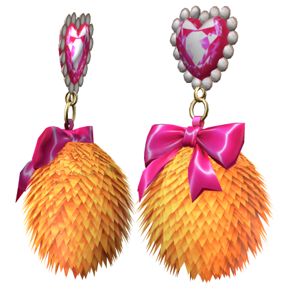 Kawaii Gyaru Fluffy Heart Earrings Orange Pink