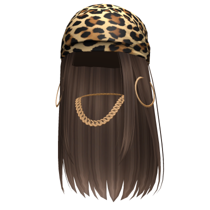 Cheetah Bandana Hair w/ Hoops and Chains (Brown)