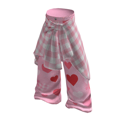 Y2K Flannel Distressed Baggy Jeans Pink Hearts thumbnail