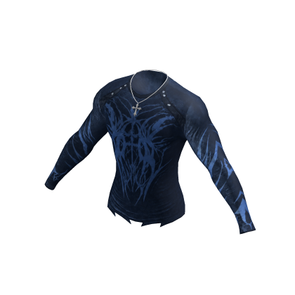 Cyber Goth Tribal Top w/ Cross Chain (Blue)