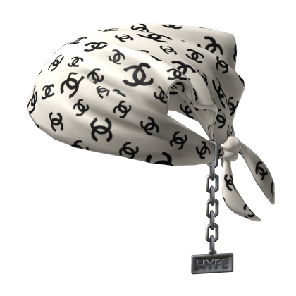 Tied CC White & Black Bandana Hat with Chain 