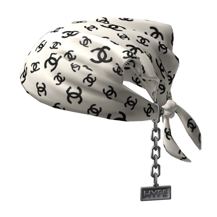 Tied CC White & Black Bandana Hat with Chain 