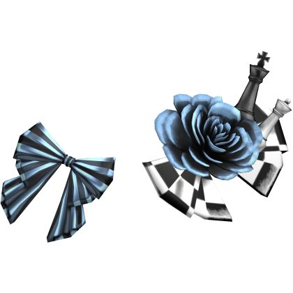 Checkered Chess Bow Headpiece Rose in Pastel Blue