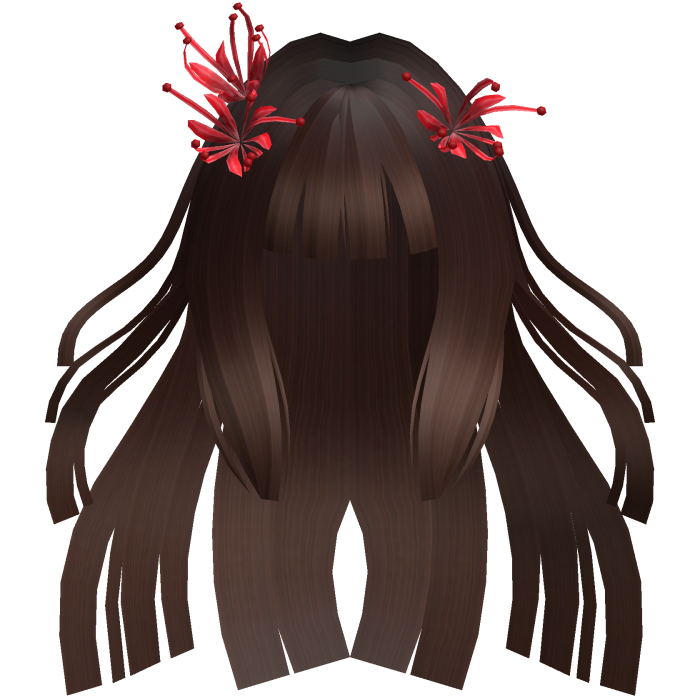 Cocoa Brown Long Windy Hime Hair w/ Spider Lily