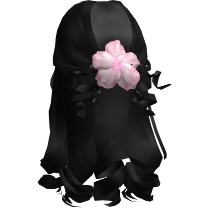 cute curly summer half up half down w/ pink flower Roblox item