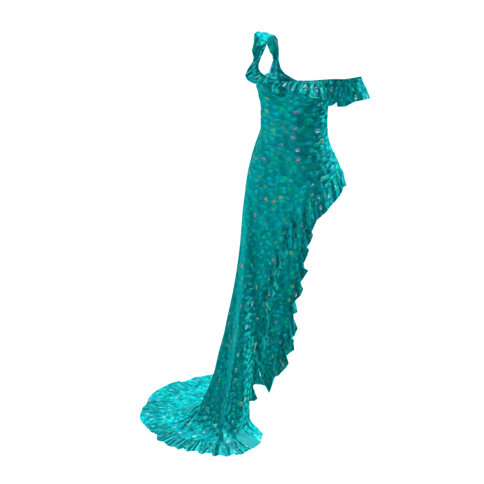 Aqua Shimmer Ruffle One Shoulder Maxi Dress