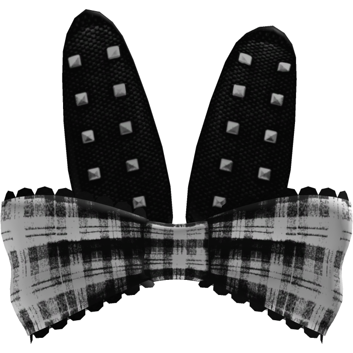 studded bunny ears with plaid bow in white