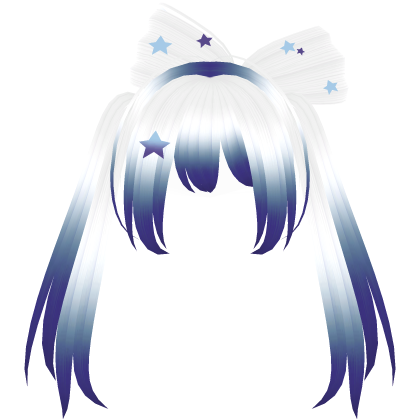 ୨୧ : neon anime starry pigtails in white and blue Roblox item