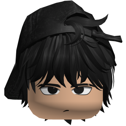 Black Messy Emo Hair w Y2K Cap Cute Boy Face