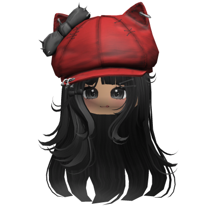 ♡ Cute Girl Hair w/ Y2K Beret & Face (Black) Roblox item