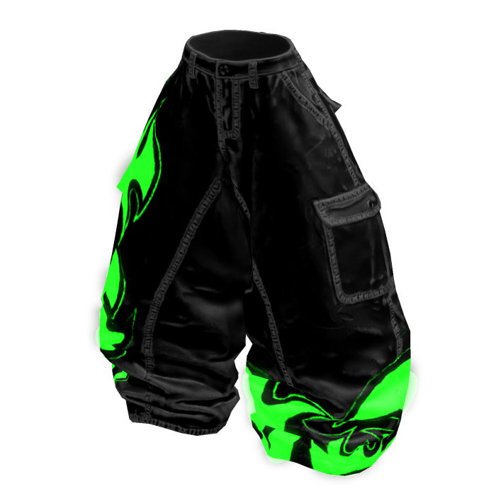 [GLOWING] Green Flame Black Baggy Jeans Emissive