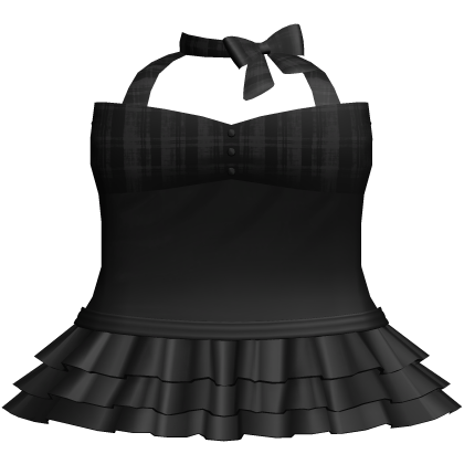 gothic black little plaid halter bow ruffled dress Roblox item