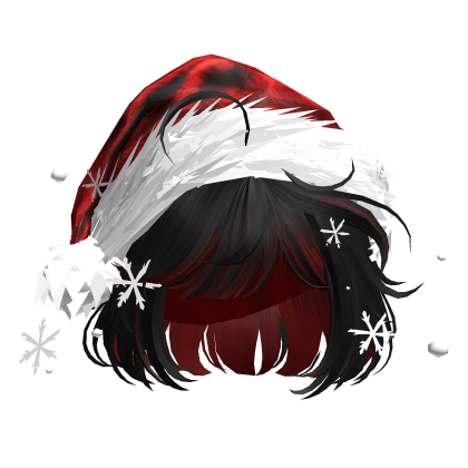 Christmas Cute Hair w/Santa Hat (Black&Red) Roblox item
