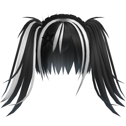 Black White Scene Vkei Long Pigtails w/ Star Clip Roblox item