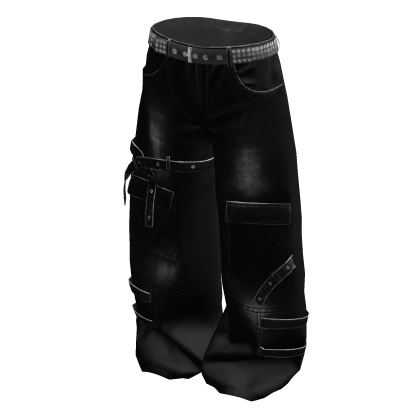 Black Baggy Skater Cargo Pants w Straps thumbnail