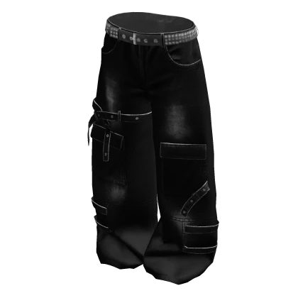 Black Baggy Skater Cargo Pants w Straps Roblox item thumbnail
