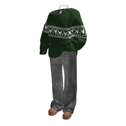 Posed Green Off-shoulder Sweater Jeans Outfit thumbnail