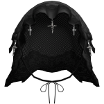 Emo Goth Dark Ruffled Veil w/ Cross - Black 