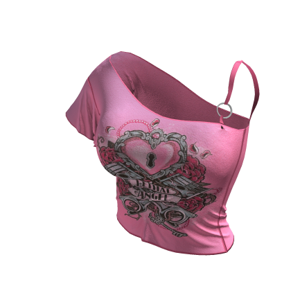 ʚ♡ɞY2K Emo / Goth Pink Asym Off-shoulder Top thumbnail