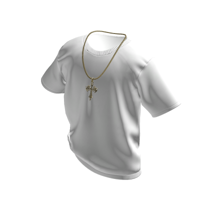 White T-Shirt with Gold Cross Chain thumbnail
