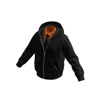 Black-Orange Layered Hoodie w/ Shirt & Tie 