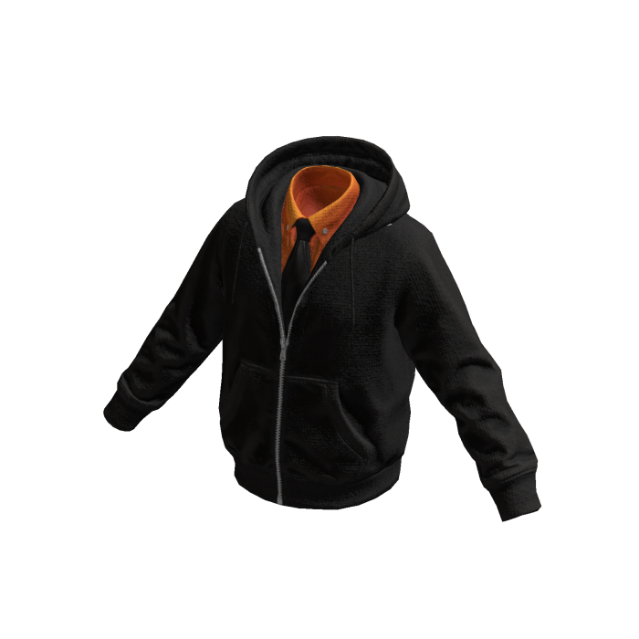 Black-Orange Layered Hoodie w/ Shirt & Tie 