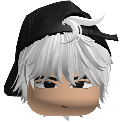 White Messy Emo Hair w Y2K Cap Cute Boy Face