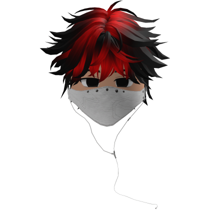 Cute Emo Boy Headphones Mask white Y2K ( red )