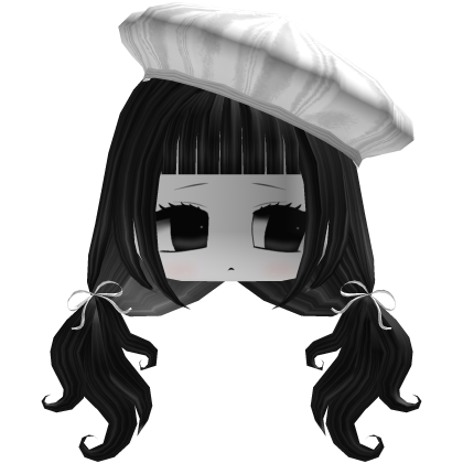 Black Kawaii Pigtails w/ Bows & Chibi Face