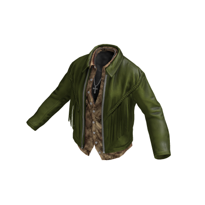 Green Layered Tassel Leather Jacket