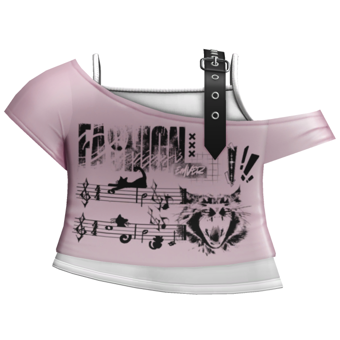 pink & white emo grunge off shoulder cat shirt