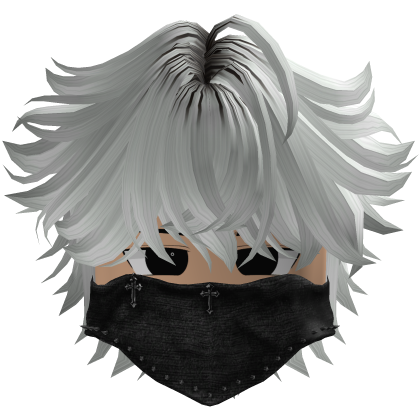 messy fluffy anime hair with a Y2K mask (White)