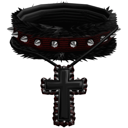 emo spiky fur layered choker w gothic cross red